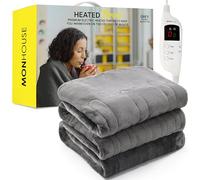 MONHOUSE 150X200 cm Soft Electric Blanket Double -Fleece Sofa Heated Throw With Digital Controller - Machine Washable Bed Throw, Timer up to 9 hours, 9 Heat Settings, Auto Shutoff - GREY