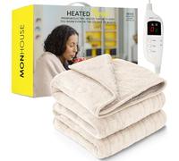 MONHOUSE 150X200 cm Soft Electric Blanket Double - Sofa Heated Throw With Digital Controller - Machine Washable Fleece Bed Throw, Timer up to 9 hours, 9 Heat Settings, Auto Shutoff - BEIGE Sherpa