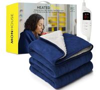 MONHOUSE 180X200 cm Soft Electric Blanket King Size - Heated Throw With Digital Controller - Machine Washable Bed Throw, Timer up to 9 hours, 9 Heat Settings, Auto Shutoff - Navy Sherpa Fleece