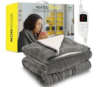 MONHOUSE 180X200 cm Soft Electric Blanket King Size - Sherpa Fleece Heated Throw With Digital Controller - Machine Washable Bed Throw, Timer up to 9 hours, 9 Heat Settings, Auto Shutoff - GREY Sherpa
