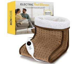 MONHOUSE Electric Foot Warmer - Soft and Breathable Heating Pad - Relaxing Heat Therapy - Brown - Electric Foot Warmer