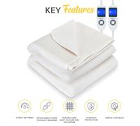 MONHOUSE Fleece Electric Heated Under Blanket - Controller & 9 Heat Settings - Double - Beige - Electric Blanket