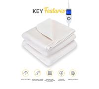 MONHOUSE Fleece Electric Heated Under Blanket - Controller & 9 Heat Settings in White | Size: Single MONHOUSE White Single