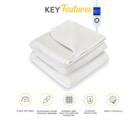 MONHOUSE Fleece Electric Heated Under Blanket - Controller & 9 Heat Settings - Single - White - Electric Blanket