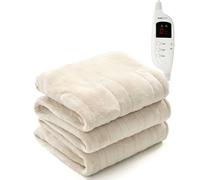 MONHOUSE Heated Electric Throw 9H Timer 9 Heat Setting Fleece Blanket - Heated Throw - Double - Beige