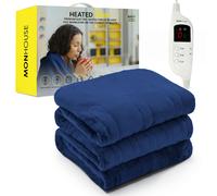 MONHOUSE Heated Electric Throw 9H Timer 9 Heat Setting Fleece Blanket - Heated Throw - Double - Navy