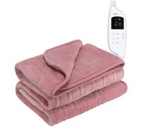 MONHOUSE Heated Electric Throw 9H Timer 9 Heat Setting Fleece Blanket - Heated Throw - Single - Pink