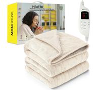 MONHOUSE Heated Electric Throw 9H Timer 9 Heat Setting Shearling Fleece Blanket - Heated Throw - Double - Beige Shearling