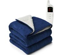 MONHOUSE Heated Electric Throw 9H Timer 9 Heat Setting Shearling Fleece Blanket - Heated Throw - King - Navy Shearling