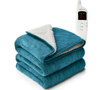 MONHOUSE Heated Electric Throw 9H Timer 9 Heat Setting Shearling Fleece Blanket - Heated Throw - Single - Teal Shearling