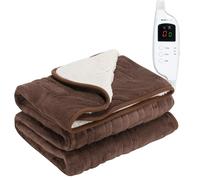 MONHOUSE Heated Electric Throw 9H Timer 9 Heat Setting Shearling Fleece Blanket - Heated Throw - Single - Brown Shearling
