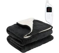 MONHOUSE Heated Electric Throw 9H Timer 9 Heat Setting Shearling Fleece Blanket - Heated Throw - Single - Black Shearling