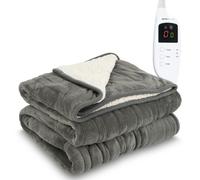MONHOUSE Heated Electric Throw 9H Timer 9 Heat Setting Shearling Fleece Blanket - Heated Throw - Single - Grey Shearling
