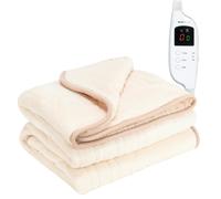 MONHOUSE Heated Electric Throw 9H Timer 9 Heat Setting Shearling Fleece Blanket - Heated Throw - Single - Beige Shearling