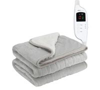 MONHOUSE Heated Electric Throw 9H Timer 9 Heat Setting Shearling Fleece Blanket - Heated Throw - Single - Silver Shearling