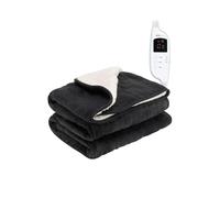 MONHOUSE Heated Electric Throw 9H Timer 9 Heat Setting Shearling Fleece Blanket in Black | Size: Single MONHOUSE Black Single