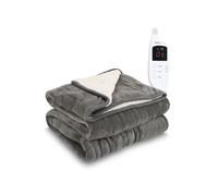 MONHOUSE Heated Throw - Electric Blanket - Digital Controller - Timer up to 9 hours, 9 Heat Settings, Auto Shutoff - Machine Washable - Single 130X160cm -GREY SHEARLING
