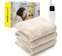 Monhouse Heated Throw - Electric Blanket - Digital Controller - 9Hr Timer, 9 Heat Settings - Double 150X200Cm - Beige
