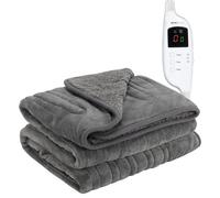 Monhouse Heated Throw - Electric Blanket - Digital Controller - 9Hr Timer 9 Heat Settings - Single 130X160Cm - Dark Grey Shearling