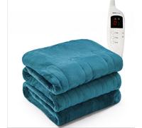 Monhouse Heated Throw - Electric Blanket - Digital Controller - 9Hr Timer, 9 Heat Settings - Single 130X160Cm - Teal