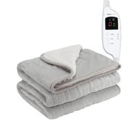Monhouse Heated Throw - Electric Blanket - Digital Controller - 9Hr Timer, 9 Heat Settings - Single 130X160Cm - Silver Shearling