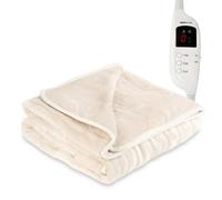 Monhouse Heated Throw - Electric Blanket - Digital Controller - 9Hr Timer, 9 Heat Settings - Single 130X160Cm - Beige