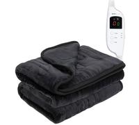 MONHOUSE 130X160 cm Soft Electric Sofa Blanket -Fleece Single Heated Throw With Digital Controller - Machine Washable Bed Throw, Timer up to 9 hours, 9 Heat Settings, Auto Shutoff - BLACK