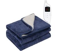 Monhouse Heated Throw - Electric Blanket - Digital Controller - 9Hr Timer, 9 Heat Settings - Single 130X160Cm - Navy Shearling