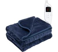 Monhouse Heated Throw - Electric Blanket - Digital Controller - 9Hr Timer, 9 Heat Settings - Single 130X160Cm - Navy