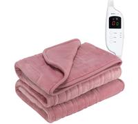 Monhouse Heated Throw - Electric Blanket - Digital Controller - 9Hr Timer, 9 Heat Settings - Single 130X160Cm - Pink