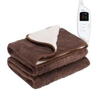 Monhouse Heated Throw - Electric Blanket - Digital Controller - 9Hr Timer, 9 Heat Settings - Single 130X160Cm - Brown Shearling