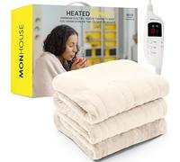 MONHOUSE Heated Throw - Electric Blanket - Digital Controller - Timer up to 9 hours, 9 Heat Settings, Auto Shutoff - Machine Washable - Double 150X200cm - BEIGE