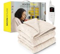 MONHOUSE Heated Throw - Electric Blanket - Digital Controller - Timer up to 9 hours, 9 Heat Settings, Auto Shutoff - Machine Washable - Single 130X160cm - BEIGE SHEARLING