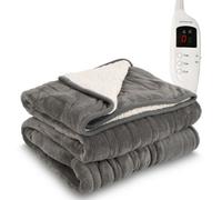 Monhouse Heated Throw - Electric Blanket - Digital Controller - Timer Up To 9 Hours 9 Settings - Single 130X160Cm -Grey Shearling