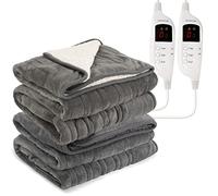 MONHOUSE Heated Throw - Pack Of 2 Electric Blankets - Digital Controller - Timer up to 9 hours, 9 Heat Settings, Auto Shutoff - Machine Washable - Single 130X160cm -GREY SHEARLING