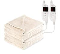 MONHOUSE Heated Throw - Pack Of 2 Electric Blankets - Digital Controller - Timer up to 9 hours, 9 Heat Settings, Auto Shutoff - Machine Washable - Double 150X200cm - BEIGE