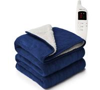Monhouse Mounhouse Heated Throw - Electric Blanket - Digital Controller - 9Hr Timer, 9 Heat Settings - King 180X200Cm - Navy Shearling