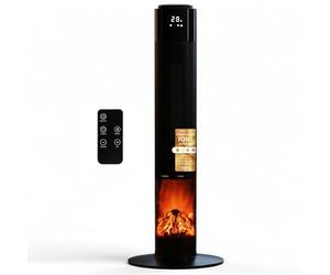 MONHOUSE Oscillating Tower Fan Heater with Fireplace 33 inches - Portable PTC Ceramic Electric Heater with LCD Display, Remote Control, Overheat Protection and Safety tip-over Switch - Black