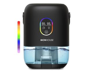 MONHOUSE Premium Dehumidifer - 1000ml - Ultra Quiet Electric Moisture Absorber - 7 Colorful Nightlight, 2 Working Modes, Touch Screen, Auto Shut Off, Humidity & Temperature Indicator - Black