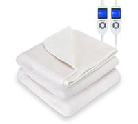 MONHOUSE Premium Soft Fleece Electric Blanket - Heated Under Blanket - Double 137x190cm Beige - Fitted Mattress Cover - Detachable & Machine Washable - Dual Controller Multi Zones, 9 Heat Settings