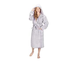 MONHOUSE Womens Bath Robe - Premium Super Soft & Cosy Long Bathrobe - Ladies Thick Flannel Luxury Housecoat - Shearling Spa Gown for Her - Dark Purple Shealing UK 20-22
