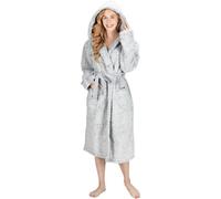 Monhouse Womens Dressing Gown - Long Bathrobe - Ladies Flannel Luxury Housecoat - Fluffy Spa Robe - Dark Grey Shearling - Uk 16-18