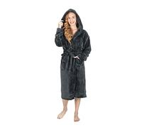 MONHOUSE Womens Dressing Gown - Premium Super Soft & Cosy Long Bathrobe - Ladies Thick Flannel Luxury Housecoat - Warm Fluffy Shearling Spa Robe for Her - Sherpa Bathrobe - Black UK 12-14