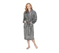 MONHOUSE Womens Dressing Gown - Premium Super Soft & Cosy Long Bathrobe - Ladies Thick Flannel Luxury Housecoat - Warm Fluffy Shearling Spa Robe for Her - Sherpa Bathrobe - Dark Grey - UK 12-14