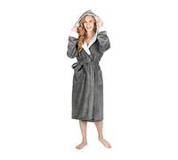 MONHOUSE Womens Dressing Gown - Premium Super Soft & Cosy Long Bathrobe - Ladies Thick Flannel Luxury Housecoat - Warm Fluffy Shearling Sherpa Spa Robe for Her - Dark Grey Sherpa UK 12-14