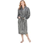 Monhouse Womens Dressing Gown - Soft & Cosy Long Bathrobe - Ladies Flannel Luxury Housecoat - Fluffy Spa Robe - Dark Grey Uk 8-10