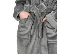Monhouse Womens Dressing Gown - Soft & Cosy Long Bathrobe - Ladies Flannel Luxury Housecoat - Fluffy Spa Robe - Dark Grey Uk 16-18