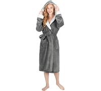 Monhouse Womens Dressing Gown - Soft & Cosy Long Bathrobe - Ladies Flannel Luxury Housecoat - Spa Robe - Dark Grey Sherpa Uk 20-22