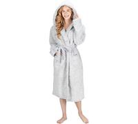 Monhouse Womens Dressing Gown - Soft Long Bathrobe - Ladies Flannel Luxury Housecoat - Fluffy Spa Robe - Grey Shearling - Uk 12-14