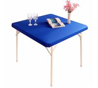 Monibana Cocktail Elastic Square Tablecloth Fitted Spandex Stretch Square Table Covers Blue Table Topper 42x42 Inch